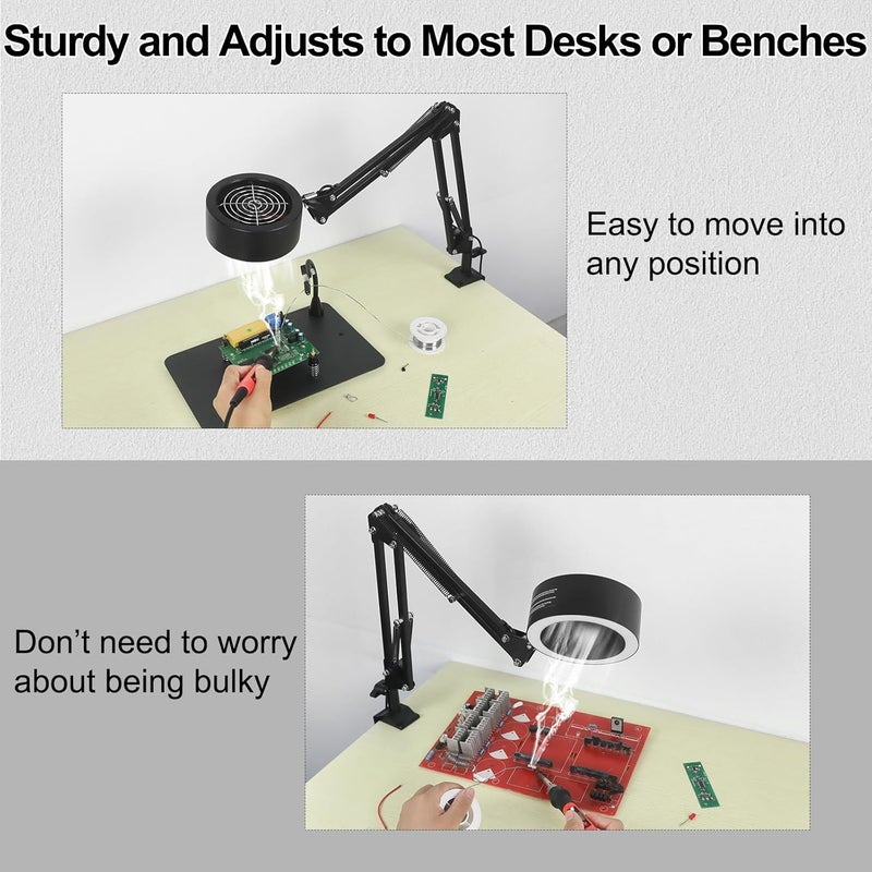 NOEVSBIG Solder Smoke Absorber Desk Lamps Fume Extractor Fan 7pcs Filter Include, 3 Color Modes and 10 Brightness Levels Workbench Light for Soldering, Repair, Reading, Welding or ESD DIY Work Desoldering - Image 3